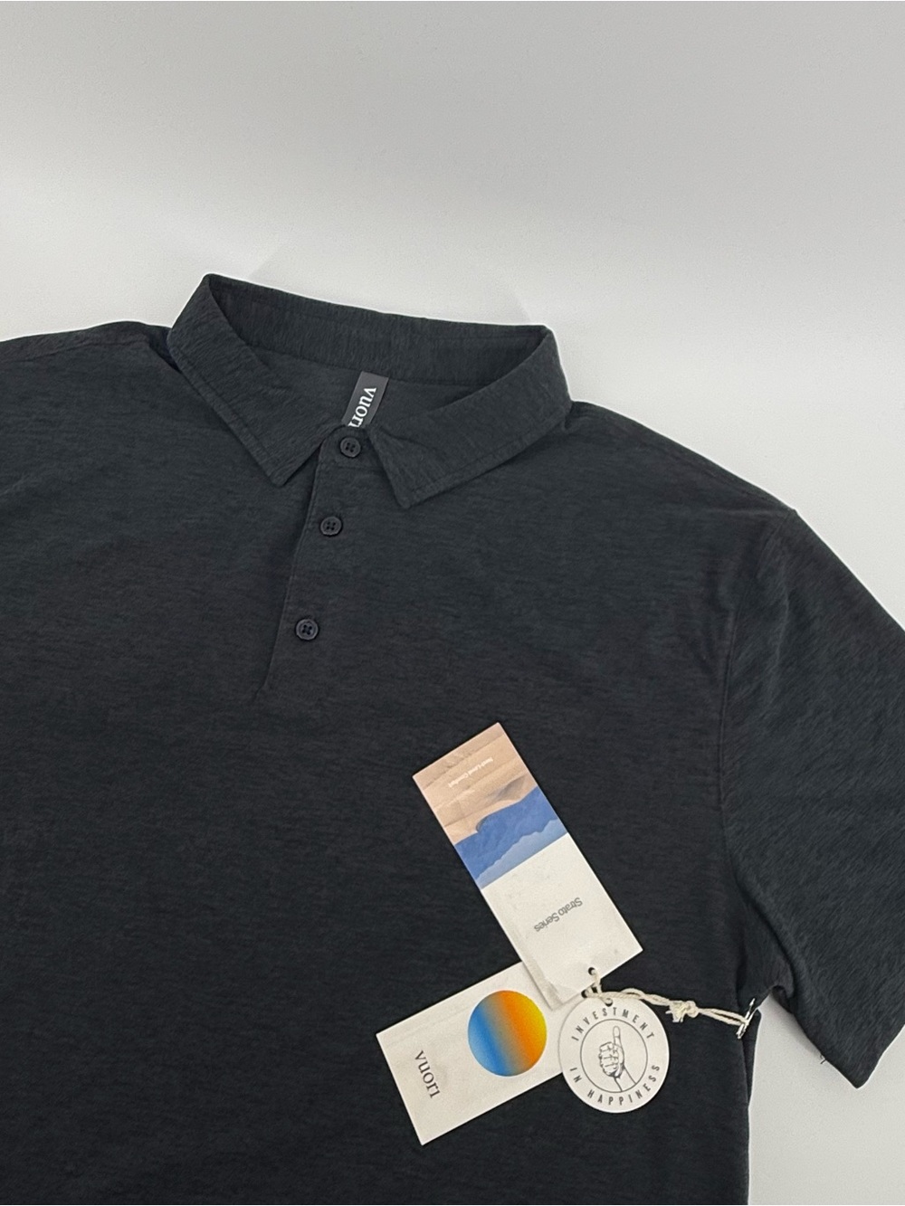 Vuori Strato Tech Mens L Charcoal Heather Short Sleeve Performance Polo Shirt